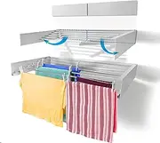 Step Up Laundry Drying Rack, Wall Mounted, Retractable Folding Clothes Drying Rack, 60lbs Capacity, 20 Linear Ft, with Wall Template and Long Screwdriver Bit (40'' White)