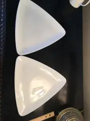 Crate & Barrel CB2 Set Of 2 Triangle Dinner Plates in White Ceramic •
