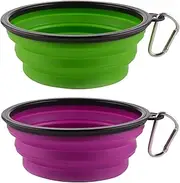 Guardians Large Collapsible Dog Bowls, 34oz Portable Foldable Water Bowls Food Dishes with Carabiner Clip for Travel, 2 Pack (Purple+Green)