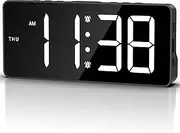 OQIMAX Digital Alarm Clock, Large LED Display Bedside Clock with 5 Levels Brightness Adjustment, USB/Battery Powered Digital Clock with Date, 3 Levels of Volume, 4 Alarm Modes, DST Function (Black)