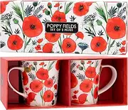 The Leonardo Collection Finola Stack Poppy Mugs Set of 2 Kitchen & Home | Stylish Tableware Mug Set of 2 for Every Occasion | Lovely Coffee Cup Set of 2 for Mens Gifts & Birthday Gifts for Women