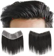 Herren Perücken Hairline Toupee Frontal Hairpiece, Indian Human Hair System 4cmx18cm V-Shape Front Men's Toupee Thin Skin 0.08-0.10mm PU Base Replacement System Perücke Herren