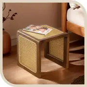 Furb Coffee Side Table, Modern Accent Bedside Table with Natural Cane Webbing 35CM