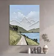 Hand-Painted Oil Painting - Valley Lakeside Scenery Texture Painting Large Size Sofa Background Wall Decorative Painting,Living Room Sofa Background Wall Decoration Painting,As Shown,100 X 150 Cm(4