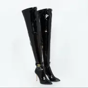 BALMAIN Raven Patent Leather Thigh High Boots - UK 7/EU 40