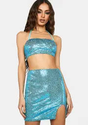 [SIMMI] Blue Sequin Skirt Set