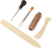WEKAMOS 10Pcs Bookbinding Tools Set Durable Bone Folder Creaser Waxed Linen Thread Wood Handle Awl Large Eye Needles for Handmade Books DIY Crafts Bookbinding Supplies