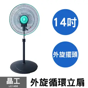 【兩台優惠組】晶工 14吋外旋循環風扇 (綠) LC-1456 電風扇 立扇