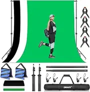 EMART Photo Video Studio Backdrop Stand Kit, 7x10ft (2.0x3.0m) Adjustable Photography Support System with Polyester Background(Black/White/Green Screen), Spring Clamps and Carry Bag for Photoshoot