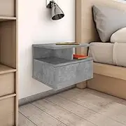 Floating Nightstand with Drawer and Open compartments, Wall Mounted Bedside Cabinet for Bedroom, Dorm, Strong and Durable, Concrete Grey 40x31x27cm Engineered Wood