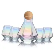 Wine Decanter, Wine Glasses Set of 4, Diamond Iridescent Wine 4 PCS+Decanter