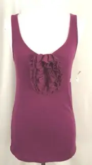 New Ann Taylor Loft Women Top Sleeveless Fuchsia Pink Ruffles Cotton Modal Large