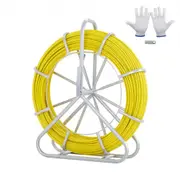VEVOR Fish Tape Fiberglass, 150 m, 7.9 mm, Duct Rodder Fishtape Wire Puller, Cable Running Rod with Steel Reel Stand, 3 Pulling Heads, Fishing Tools f