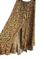 Cynthia Rowley Floral Maxi Skirt Hippie Tassel Button Front M Prairie New