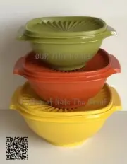 Vintage Tupperware Servalier Bowl SET Harvest Yellow Orange Green 836 838 840