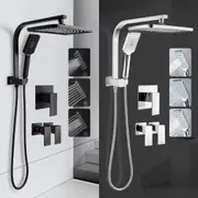 ACA WELS Black/Chrome 12" Rectangle Shower Head Handheld Gooseneck Arm Set/Mixer/Taps