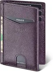 [VULKIT] Bifold Front Pocket Slim Wallet RFID Blocking Minimalist Thin Leather Credit Card Holder Wallet for Men and Women Cross Wine