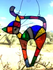 MULTI COLOURED PATCHWORK CAT Authentic Feline Stained Glass Hanging SUNCATCHER
