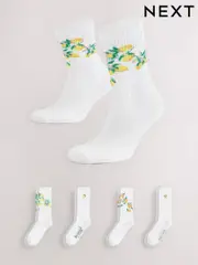 White Fruit Pattern Embroidered Sports Socks 4 Pack (F03248) | $27