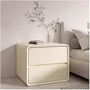 White/Grey/Curry/Orange Bedside Furniture Large Storage Space Wooden Bedside Table Two Drawers Without Handles Microfibre Leather Bedside Table (Cream, Small)