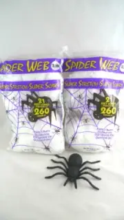 2 Packages Halloween Decor SPIDER WEB Super Stretch With GIANT SPIDER