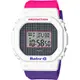 【CASIO】卡西歐 BABY-G復古格紋圓框撞色電子錶-白X桃紅X亮紫 BGD-570THB-7 台灣卡西歐保固一年