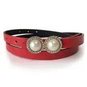 Red Leather Belt With Pearls & Crystals