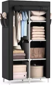 Portable Closet Wardrobe Hanging Clothes 6Shelves Free Standing Organizer Sturdy