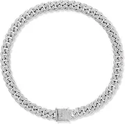 WimuPath Silver-Plated Diamond Dog Collar - Cuban Style Metal Chain with Secure Buckle, Luxury Durable Collar for Small/Medium/Large Dogs & Puppies