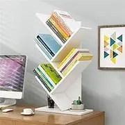 Hbluefat Tree Bookshelf, 5-Tier Wooden Desktop Small Bookshelf and Mini Bookcase for Office, Home or School Desk Book Shelf for Displaying Books, CDs, Magazines Wood Storage Rack (White)