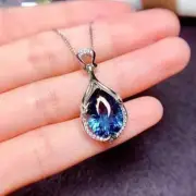 2Ct Pear Lab-Created Alexandrite Solitaire Women's Pendant 14K White Gold Plated