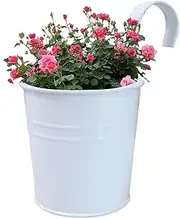 Metal Iron Bucket Planter, Balcony Planter - Reusable Flower Planter with Detachable Hooks, Heavy Duty Garden Supplies, Strawberry Holders for Home, Studio, Restaurant