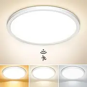 NIBSHOOM LED Ceiling Light with Motion Sensor, 3000K/4000K/6500K 18W Waterproof IP44 Round Ceiling Lamp, Equipped with Radar Detector, Suitable for Hallway, Stairs and Garage, 22 cm