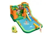 Costway Monkey Inflatable Water Slide Park Jumping Castle Splash Pool w/680W Blower Wet Dry