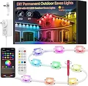 DIY Permanent Outdoor Lights, Arbitrary Trimming Smart RGB+IC eave Light, 60M Outdoor Eaves Lights, IP68 Waterproof, for Halloween Decorations, Christmas, Work with Bluetooth
