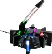 ENHANCE Pro Gaming Mouse Bungee Cable Holder 4 Port USB Hub w/ 7 LED Color Modes