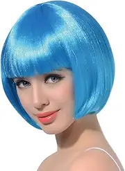 (Light Blue) - Light Blue Short Bob Cosplay Wig-Synthetic Costume Women's Natural Looking Colourful Bangs Wigs