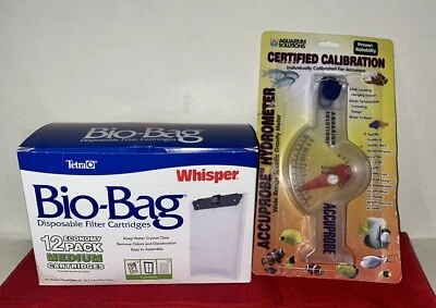 AQUARIUM TETRA WHISPER BIO-BAG (11) M FILTER CARTRIDGES NEW ACCUPROBE HYDROMETER