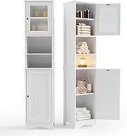 Gizoon 67.1" Tall Bathroom Storage Cabinet with Adjustable Shelves, Narrow Tall Linen Tower with Open Shelves, 2 Doors Freestanding Cabinet with Anti-Tip, for Home, Kitchen, Living Room, White