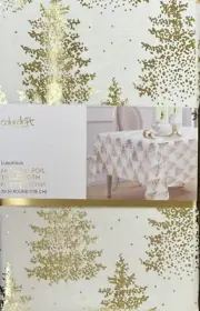 Colordrift Metallic Gold Christmas Tree / Pine Tree Cloth Tablecloth 70” Round