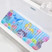 FwQoFvk Kids Bath Mat for Tub, Reusable Cartoon Bathtub Mat with Suction Cups, Non Slip Toddler Shower Mat for Kids and Adults Machine Washable 100x40cm