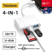 4-in-1 USB OTG SD/TF Card Reader, Camera Memory Adapter with Fast Charging for i