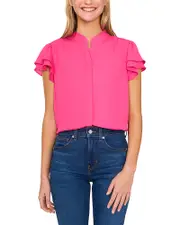 CeCe Double Flutter Short Sleeve Top