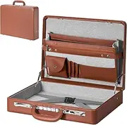 [LOCKCURX] 17.5x13.5x3.5 Inch Locking Briefcase - Longwave Lock Brief Case for Men, PU Leather Hard Case, Attache Case for Laptop Document Phone Passport, Brown, Brown, Longwave Lock