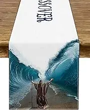 Sunwer Happy Passover Table Runner Moses Divided Parting The Red Sea Jewish Pesach Festival Party Decoration Home Kitchen Dining Room Decor (13" x 72")