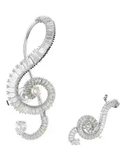 [Swarovski] Asymmetrical Design Crystal Pearl Baguette Cut Rhodium Plated Clip Earrings in White
