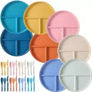 Dinnerware Plates 8 Set Unbreakable Wheat Straw Divided 9 Inch Plastic Gridded
