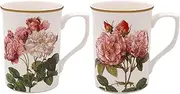 The Leonardo Collection Redoute Rose Mugs Set of 2 Pierre-Joseph Redoute, Tea and Coffee Mug for Hot Drinks | Fine China Printed Mugs for Kitchen & Home | Reusable Ceramic Cups for Every Occasion