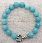 Charming 8/10/12mm Faceted Blue Aquamarine Round Gemstone Beads Bracelet 7.5''