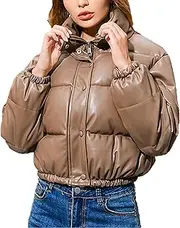 [Generic] Women's Quilted Lightweight Jacket trendy Crop Long sleeves Puffer Coat winter warm windproof coat